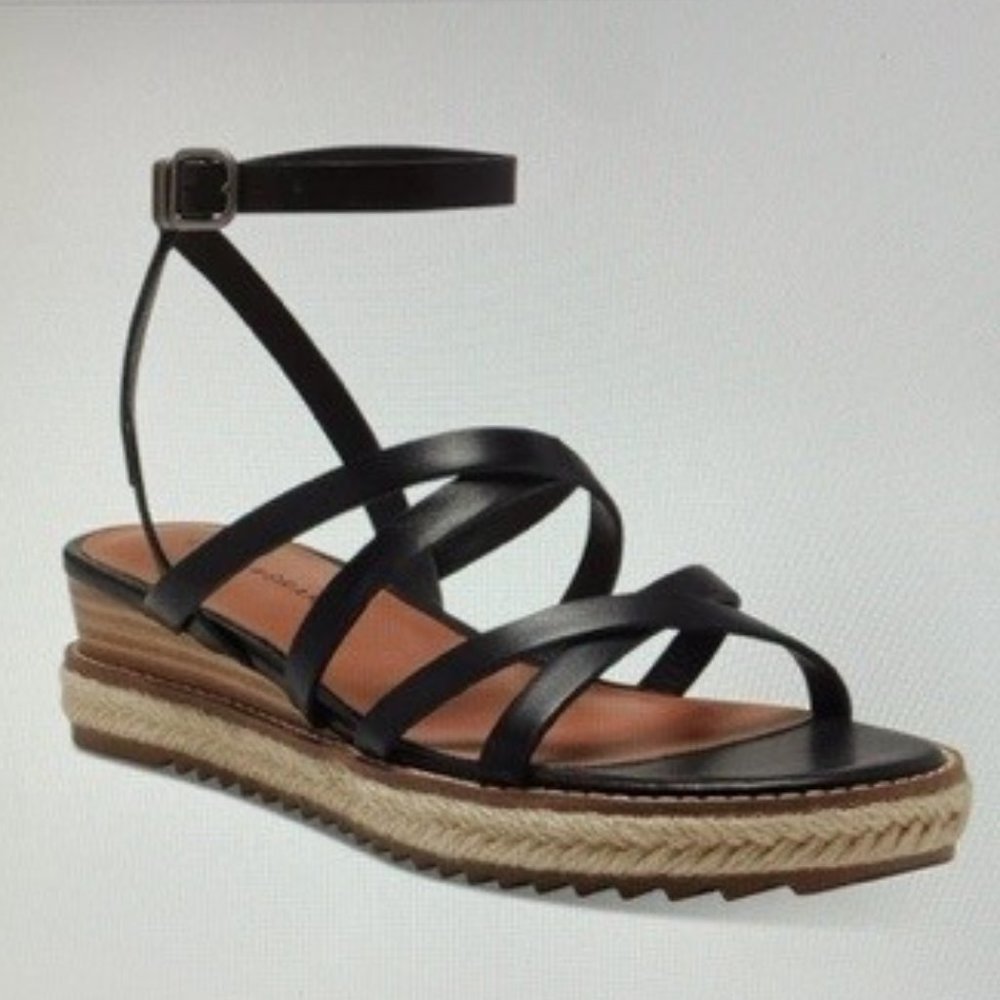 LUCKY BRAND NEMELLI WOMENS STRAPPY LEATHER ESPADRILLES (Black Essence)